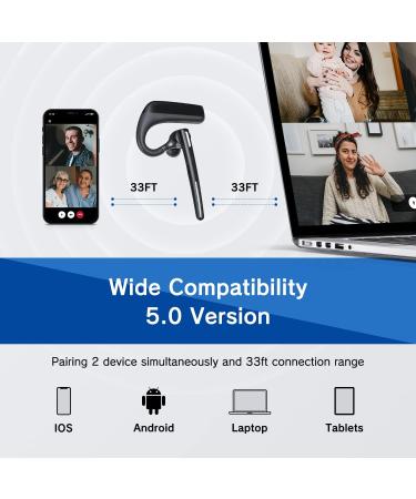 Ngsod Bluetooth Headset- Wireless Headset with Microphone | 90 Days Standby, 110 Hours Talktime | Bluetooth Earpiece for Cell Phone, Tablet, Laptop | Headphones for Trucker, Driver, Business - Buy Online on SooperMarket.com