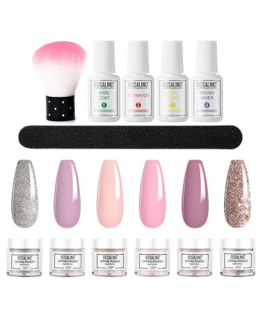 Roseflower Dipping Powder Nails Kit 6 Colors Nude Dip Nails Powder Starter Kit with Base Coat Top Coat Staubinel Nail Fee - DIY Salon Manikure at Home - BLASSING GLING SLING LAITS HAINTED SHOULD DELICATION #9