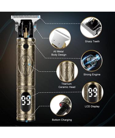 Professional T-Blade Cordless Hair Trimmer for Men - Zero Gap Electric Beard & Hair Clippers Kit with LCD Display - Rechargeable & Gold - Perfect Gifts for Men - Buy Online on SooperMarket.com