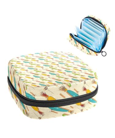 Yellow and Blue Fish Hook Sanitary Napkin Storage Bag Feminine Menstrual Cup Pouches Nursing Pad Holder Tampon Bags Portable Period Bag for Women Teen Girls 1Pcs Multi-colored 5