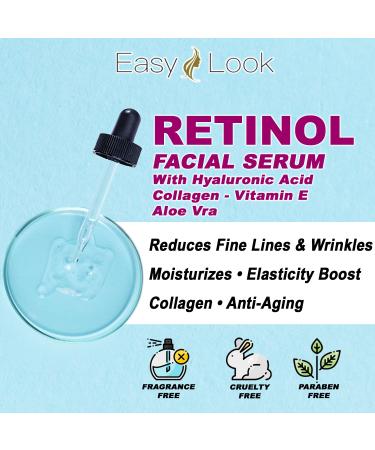Buy Retinol Serum for Face - Anti-Aging Hydrating Hyaluronic Acid Collagen & Vitamin E - Tighten Lift & Plump All Skin Types - 2 Fl Oz - Buy Online on SooperMarket.com