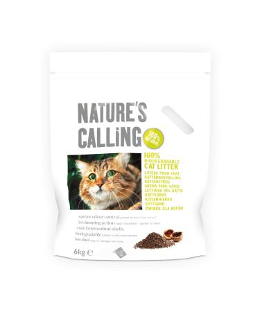 Nature's Calling Natural Walnut Cat Litter 12 kg Fast-Clumping 100% Biodegradable and Flushable Litter with Advanced Odour Control for Cats and Kittens Pack of 2 x 6 kg Bags 2 x 6kg