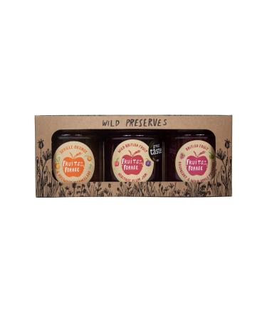 Fruits of the Forage Breakfast Preserve Gift Pack Includes Heritage Plum Jam Seville Orange & Hogweed Marmalade and Raspberry & Wild Apple Preserve. Pack of 3 Glass Jars (210g x 210g x 210g)