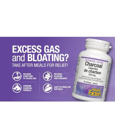 Natural Factors Activated Charcoal Capsules 250mg 90 softgels Used for Digestive Support Detox Bloating and Gas - Buy Online on SooperMarket.com