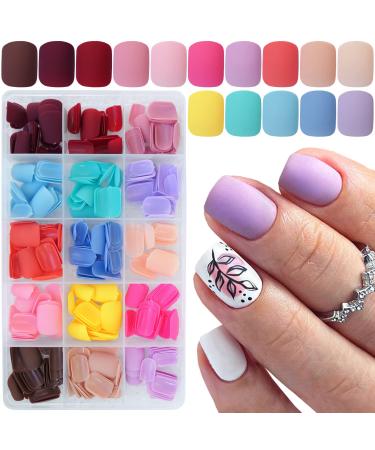 LuckForever 360pc Kids Press on Nails Matte Short Square Fake Acrylic Nails Tips Full Cover French Colored Artificial Fingernails Manicure Decor for Kids Girls Women Nail Design Short Square Matte