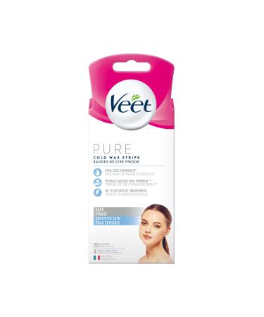 Veet PURE Face Wax Strips Sensitive Skin Hypoallergenic Formula 20ct White 20 count (Pack of 1) White