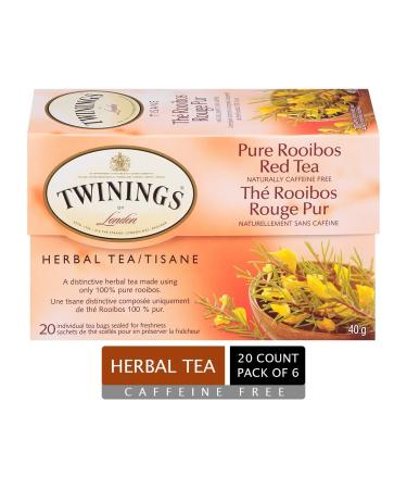 Twinings Pure Rooibos Red Individually Wrapped Tea Bags | Naturally Caffeine-Free | 20 Count (Pack of 6) | Enjoy Hot or Iced Pure Rooibos Red 20 Count (Pack of 6)