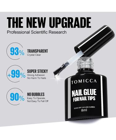 TOMICCA 4-in-1 Super Gel Nail Glue for Acrylic Nails - Nail Extension Gel with Base Coat, Flat Rhinestone and Foil Glue - 8ml - Buy Online on SooperMarket.com