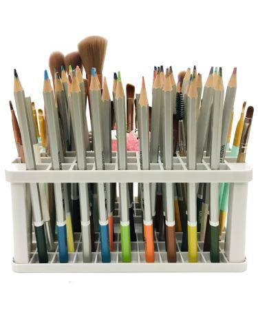 Pen Holder for Desk Rectangle 72 Holes Plastic Makeup & Painting Brush Holders Crate Organizer for Pencil  Paintbrush  Cosmetic Brushes Grey R Grey