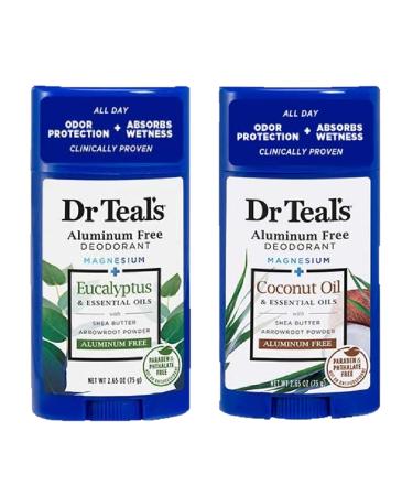 Dr. Teals Deodorant Variety Gift Set (2 Pack 2.65oz Ea.) - Eucalyptus & Coconut Oil - Essential Oils Shea Butter & Magnesium Help Absorb Moisture & Keep Skin Clean & Healthy