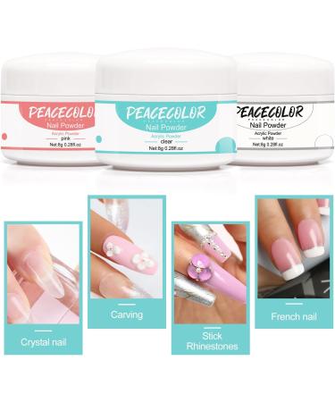 PEACECOLOR Acrylic Nail Kit with 8G Clear Pink White Acrylic Powder 60ML Acrylic Liquid Acrylic System for Beginners DIY Nail Art Nails Extension No Nail Lamp Needed Beauty Gifts color 190 - Buy Online on SooperMarket.com
