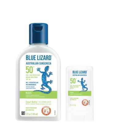 BLUE LIZARD Kids Mineral-Based Sunscreen Lotion and Stick Bundle - SPF 50+ - 5 oz/.5oz.