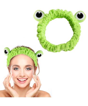 WLLHYF Frog Headband Makeup Headband Frog Eye Elastic Face Washing Hair Band Cute Shower Spa Headband Funny Green Head Wrap Cartoon Hair Accessories for Women Girls Skincare Beauty (Light green)