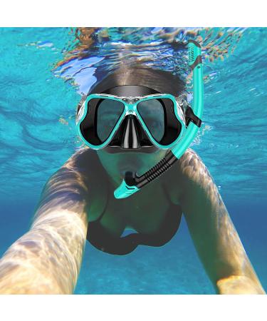 Createy Snorkel Set | Panoramic View Diving Mask, Trek Fin, Dry Top Snorkel - Green | S/M Adults 4.5-8.5 - Buy Online on SooperMarket.com