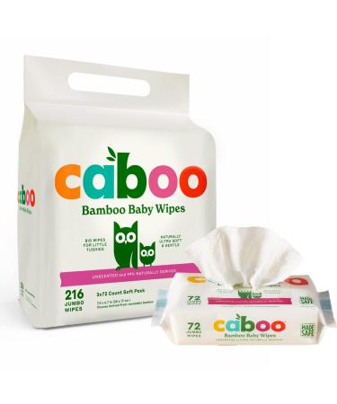 Caboo Tree-Free Bamboo Baby Wipes, Eco-Friendly Naturally Derived Baby Wipes for Sensitive Skin, 3 Resealable Peel Tab Travel Packs, 72 Wipes Per Pack, Total of 216 Wipes Unscented  216 Count (Pack of 1)