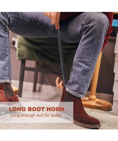 NINEMAX Long Handle Metal Shoe Horn for Seniors - 16.5 Boot Horn with Leather Handle for Men & Women - Buy Online on SooperMarket.com