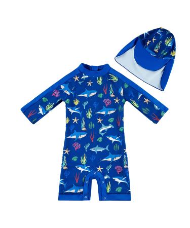 upandfast Baby Boys/Girls Zipper Swimwear with Snap Bottom UPF 50+ Sun Protection Toddler One Piece Swimsuit Shark 9-12 Months