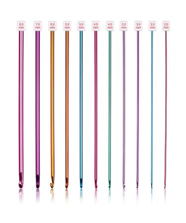 Coopay Long Crochet Hook Set, 11pcs Tunisian Crochet Hooks Multicolor Afghan Crochet Needles for Crocheting, 2mm(B)-8mm(L), Great Knitting & Crochet Supplies Tool Set for Beginner, Crocheter & Knitter Colorful Metal Hook