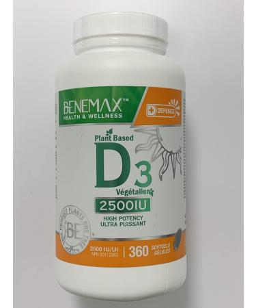 Benemax Vitamin D3 2500 IU For Healthy Bones Teeth and Helps Prevent Vitamin D Deficiency Plant Based & Vegan 360 Day Supply - Buy Online on SooperMarket.com