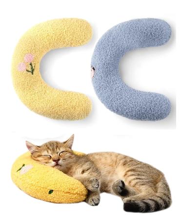 Odookon 2PCs pillow for cats washable soft fluffy pet soothing toys catnip of cats plush toy neck pillow for pets U-shaped pillows for sleeping resting playing playing