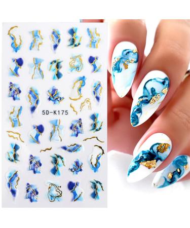 Nail Art Stickers Decals Blooming Smoke Design Nail Decals Self-Adhesive Marble Golden Wave Stripe Line Nail Art Supplies for Nail DIY Decoration 5D Nail Accessories for Women French Nail Design 5d_marble