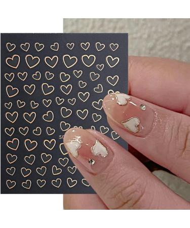 8 Sheets Metallic Heart Love Nail Decals - 3D Self-Adhesive Nail Stickers in Gold, Silver, Rose Gold, and White - French DIY Nail Decoration and Manicure Accessories for Women - Buy Online on SooperMarket.com