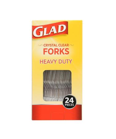 Glad Crystal Clear Plastic Forks 24 Count | Clear Heavy Duty Plastic Forks for Everyday Use| Glad Disposable Cutlery Plastic Forks | Strong Disposable Plastic Forks Forks 24 Count