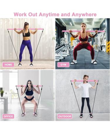 Pilates Bar Kit with Adjustable Resistance Bands | Portable 3-Section Pilates Stick Bar for Full Body Workout | Ideal for Home, Gym, Office, Travel | Pink - Buy Online on SooperMarket.com