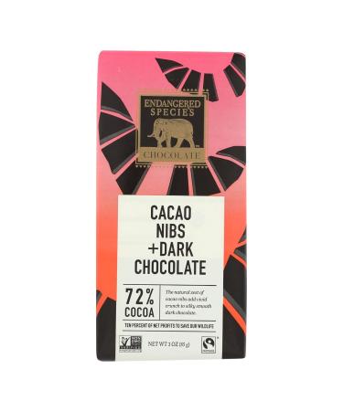 Endangered Species Chocolate Cacao Nibs + Dark Chocolate 72% Cocoa 3 oz (85 g)