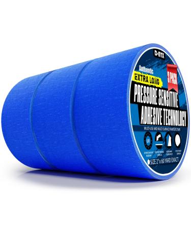 D-NYX 3 Pack Professional Painters Tape (2 inch x 60 Yards) Produces Sharp Lines | Blue Masking Tapes Residue-Free Multi-Surface Spray Paint Tape for Wall Renovation DIY Painting (180 Total Yd)