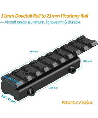 LONSEL Dovetail to Picatinny Rail Adapter - Low Profile Scope Riser - 2 Pack Converter for 11mm to 21mm Rails - Buy Online on SooperMarket.com