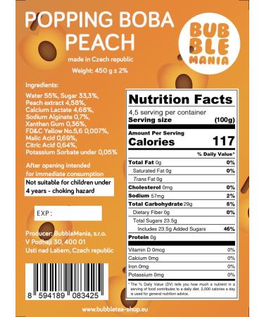 Peach Popping Boba Fruit Pearls by Bubble Mania - 450g for Bubble Tea | Bursting Fruit Balls Tapioca Pearls - Buy Online on SooperMarket.com