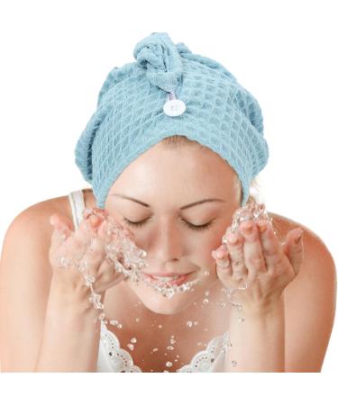 Buy Hair Drying Towel Turban - Waffle Button Wrap for Long Hair | Women's Shower Hair Wrap - Blue - Buy Online on SooperMarket.com