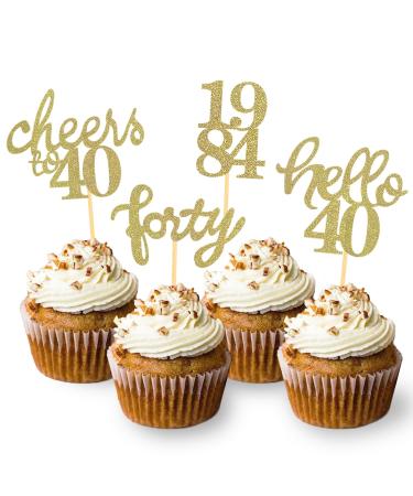 24 Pcs Glitter 40th Birthday Cupcake Toppers for Celebrating Forty Years Old Birthday Party Decorations (Gold New)