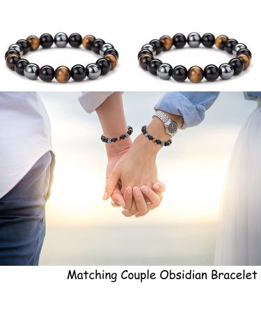 8mm Tigers Eye Triple Protection Bracelet with Black Obsidian and Hematite - Lucky Charm for Men and Women - Buy Online on SooperMarket.com