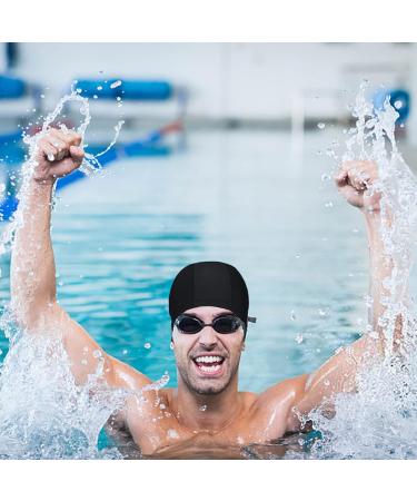 Buy 2-Pack Elastic Bath Caps for Adults | Comfortable Unisex Swimming Caps with Ear Protection - Dark Blue & Black - Buy Online on SooperMarket.com