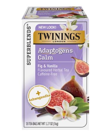 Twinings Calm Adaptogens Fig & Vanilla Flavored Herbal Tea Caffeine Free 18 Tea Bags 1.27 oz (36 g)