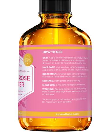 24K Gold Rose Water for Face by Leven Rose 100% Pure Organic Natural Moroccan Rosewater Face Spray 118 ml. - Buy Online on SooperMarket.com