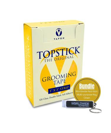 Worldwide Nutrition Bundle: Vapon Topstick 1" X 3" - Elevate Style Clear Strips Front-Tape 120 Count - Lace Tape for Wigs and Multi-Purpose Key Chain