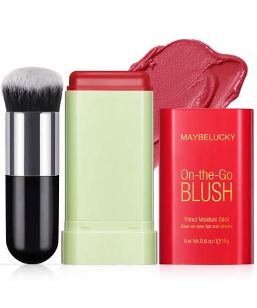 Newbang Glow Blush Stick multi-purpose Cream Rouge for the cheeks travel-friendly tinted festival rouge moisturizer waterproof natural nude matt matt powder rouge make-up in shy hot red 25 g (2 Pack)