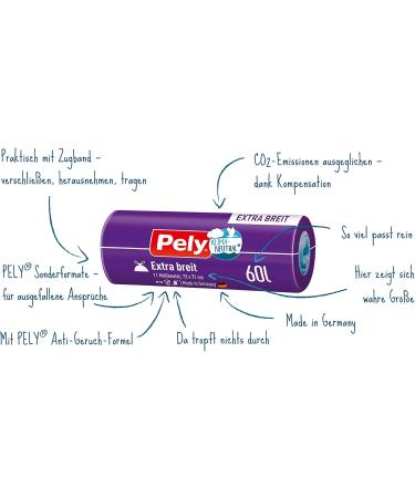 Pely Drawstring Garbage Bag - Anti-Odor 60L Extra Wide Climate Neutral - Value Pack (17 x 11) for Eco-Friendly Cleaning - Buy Online on SooperMarket.com