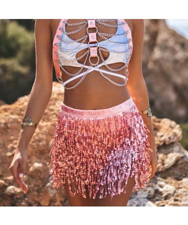 TWINKLEDE Boho Fringe Sequin Tassel Belly Dance Hip Scarf in D Pink - For Women and Girls - Buy Online on SooperMarket.com