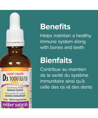Webber Naturals Vitamin D3 1000 IU Liquid 25 mL For Healthy Bones Teeth and the Maintenance of Good Health Unflavored 25 ml (Pack of 1) - Buy Online on SooperMarket.com