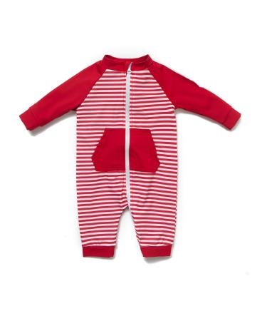 Bonverano Baby Girls UPF 50+ UV Protection One Pieces Sunsuit with Sun Cap(Red Stripe 24-36Months) 2 Years Stripe