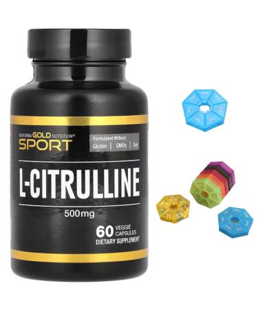 Sport L-Citrulline Kyowa Hakko Compatible With California Gold Nutrition 500 mg 60 Veggie Capsules + Bonus Pill Organizer Weekly Pill Organizer Mini