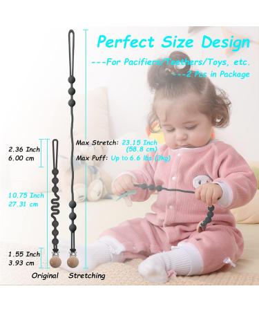 Seposeve Silicone Pacifier Clip 2 Pack - Adjustable Spring, Soft Leashes for Baby Boys and Girls - 3 Textures, One-Piece Design - Ink Black - Buy Online on SooperMarket.com
