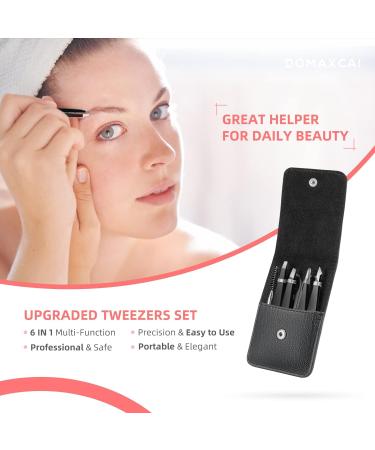6 Pack DOMAXCAI Tweezers Set with Case - Professional Precision Tweezer for Eyebrow, Facial Hair, Splinter, and Ingrown Hair Removal - Buy Online on SooperMarket.com