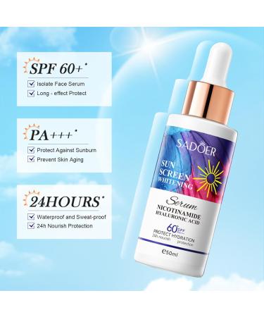 Face Serum SPF 60+ | Invisible Daily Sunscreen with Hyaluronic Acid & Niacinamide | Lightweight 24h Moisturizing Protection for Women - Buy Online on SooperMarket.com
