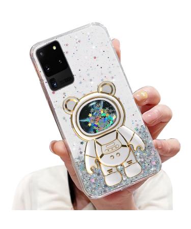 Tivenfezk Nadoli for Samsung Galaxy S20 Ultra Treibeand B r Astronaut Hidden Stand Shell caricature glitter astronaut stand soft silicone bling cell phone case transparent protective cover samsung galaxy s20 ultra clear