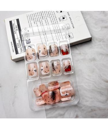 24 Pcs Halloween Press On Nails - Short Square Design with Pumpkins & Ghosts - Full Cover Acrylic Nails with Glue for Women - Buy Online on SooperMarket.com
